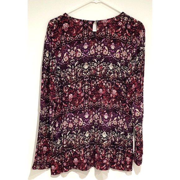 J Jill Women's Top Size Large Paisley Black Purple Tunic Keyhole Back LS - Picture 2 of 6